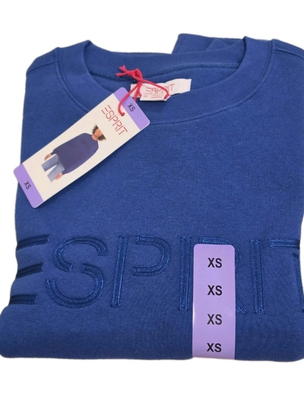 NEW Esprit Logo Blue (XSmall) Fleece Crewneck Sweatshirt Raised Embroidered NWT